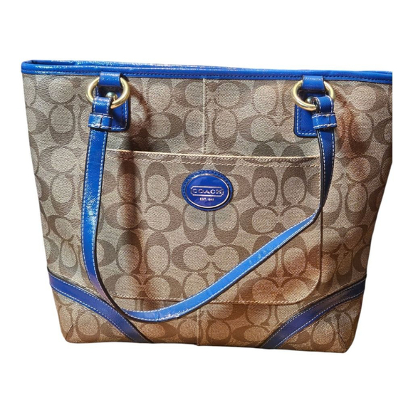 Coach Tote Bag Medium Brown Blue - Picture 1 of 15